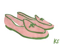 © Kate Schelter LLC 2024 | BELGIAN SHOES PINK GREEN PIPING by Kate Schelter